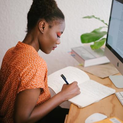 Woman accessing information